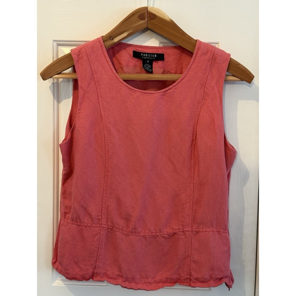 Parisian Signature Womens 12 Pink Linen Blend Sleeveless Shell Top Classic